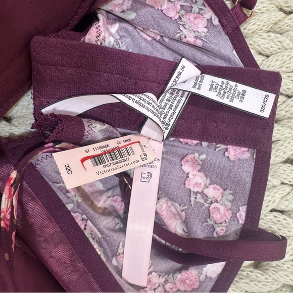 NWT Victoria’s Secret Dream Angels Burgundy Floral Lace Up Corset Bra Top Sz 32C - Picture 7 of 11